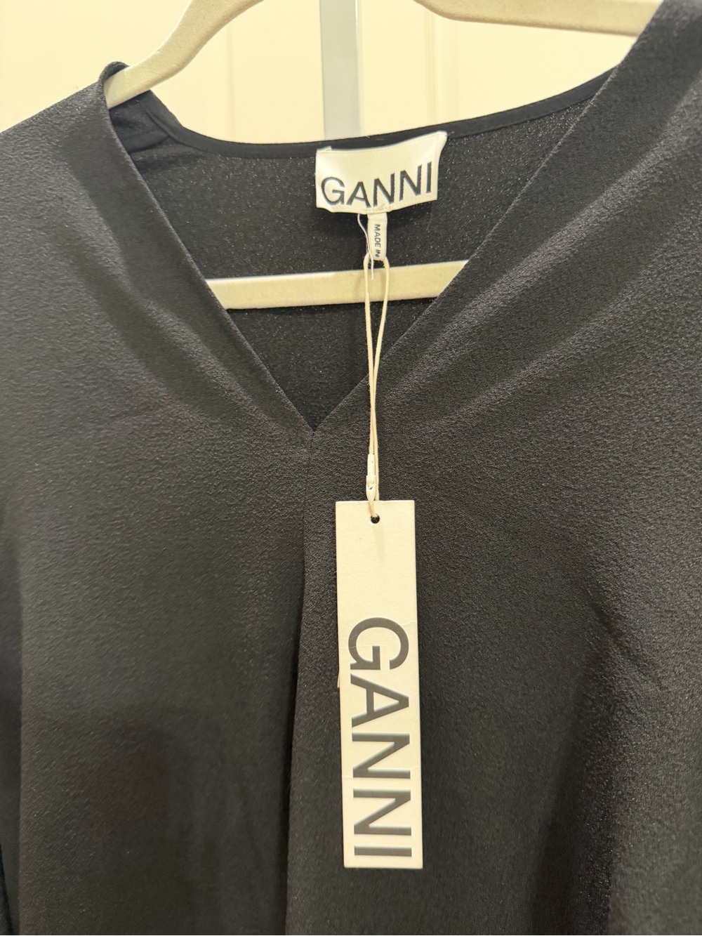NWT Ganni Heavy Crepe Ballon Sleeve Dress in Black Size 42 US 10 - Picture 6 of 8